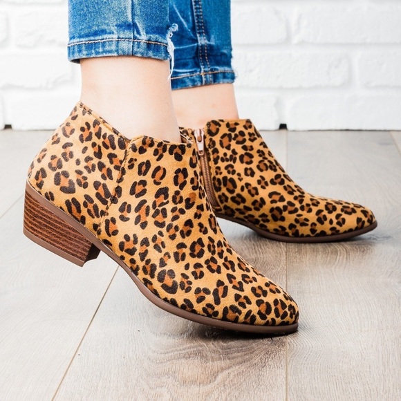 Leopard Print Vegan Suede Casual Bootie - Picture 1 of 4
